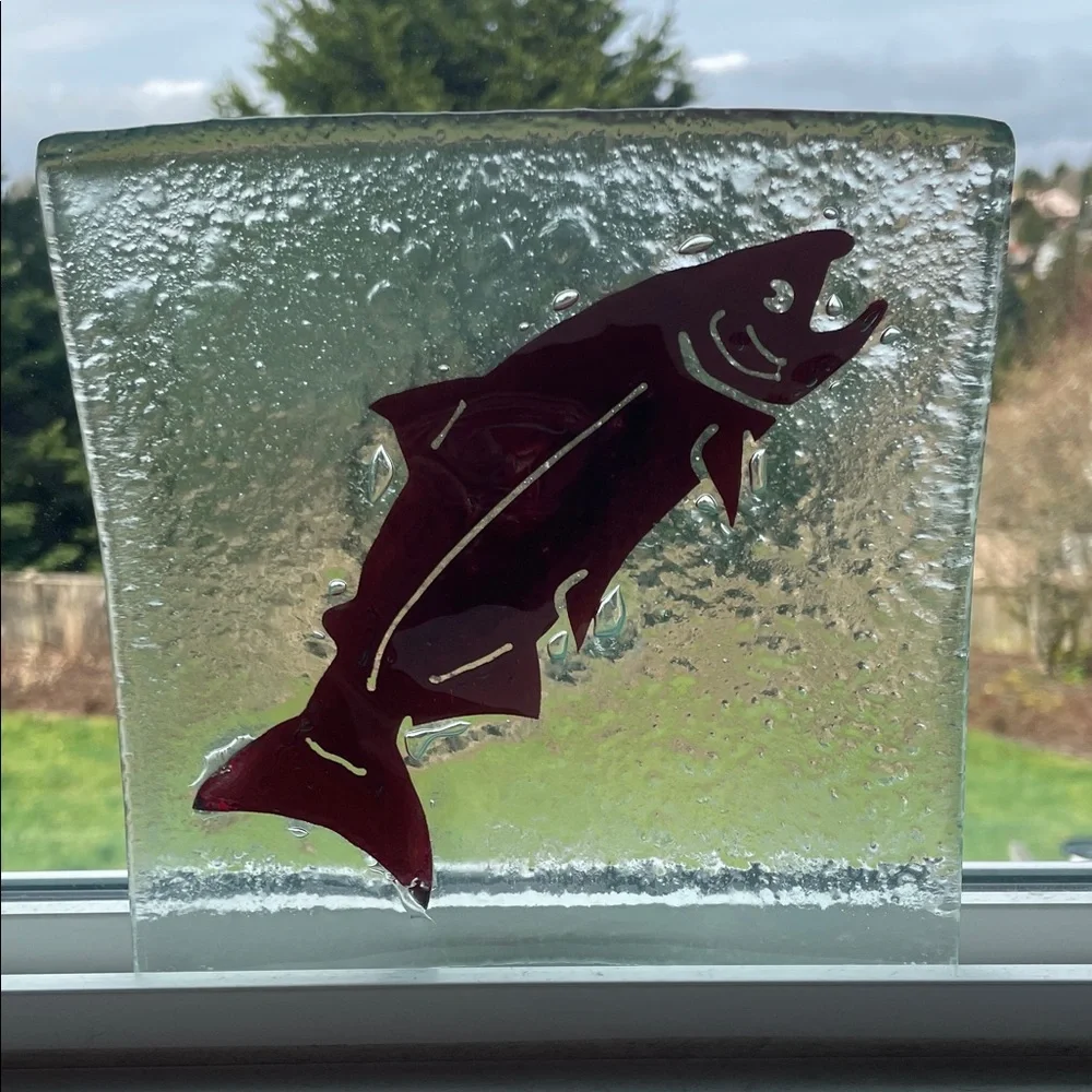 Set of 3 Jones Glassworks Fused Glass Sockeye Salmon Platters | Handcrafted Seat